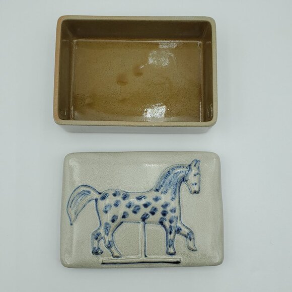 Prestige Place Carousel Horse Trinket Box Gray Ceramic Blue Horse Lidded Dish - Picture 4 of 6